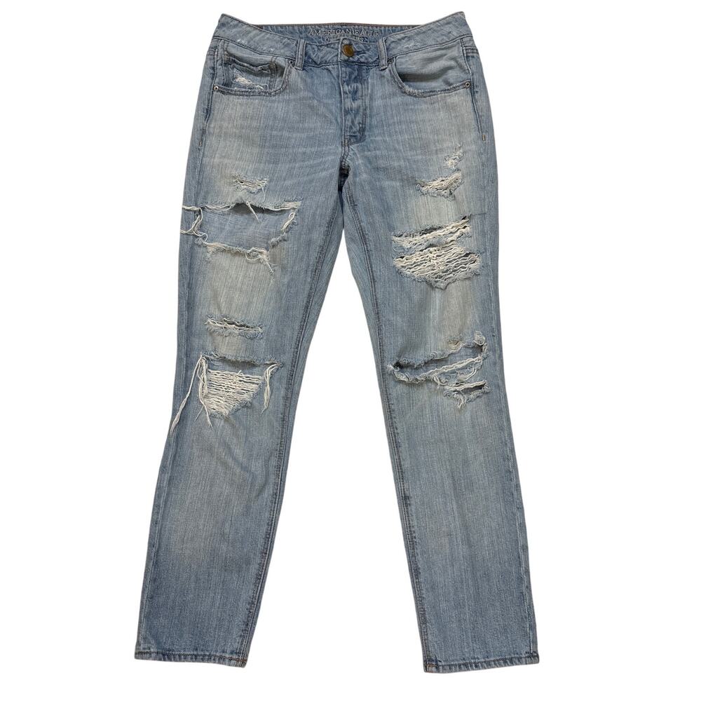 American Eagle Tomgirl Jeans Womens Size 6 Blue Button Fly Trashed Grunge 90s